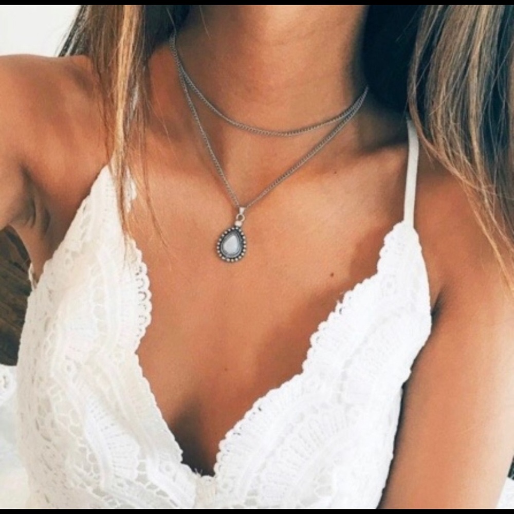 2 Layer Antique White Stone Necklace